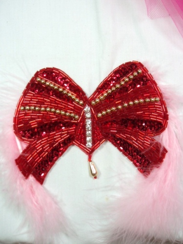 HB2340  Red Gold Rhinestone Bow Beaded Hair bow-hair,bow,hairbow,red,gold,bow