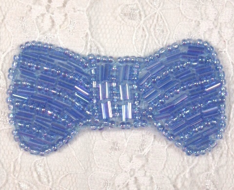 HB6340  Blue AB Small Bow Beaded Hair Bow 2-5/8"