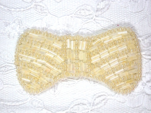 HB6340  Ivory Small Bow Beaded Hair Bow 2-5/8"