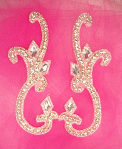 0438  Genuine Rhinestone Mirror Pair Beaded Appliques 6"-applique,rhinestone,pair,silver,jewel, 