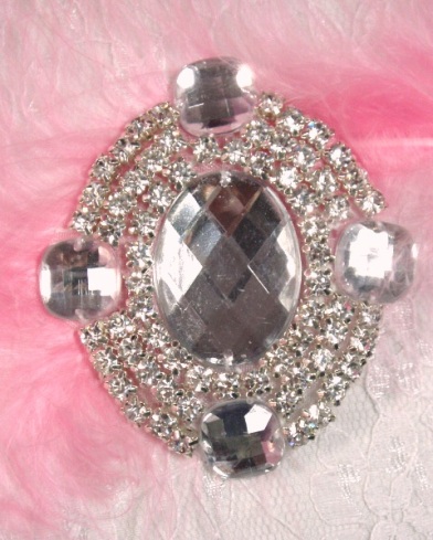 0463 Clear Rhinestone Beaded  Applique 2.5"