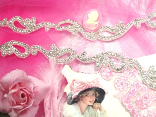 0473  Genuine Rhinestone Beaded Trim  1.75"