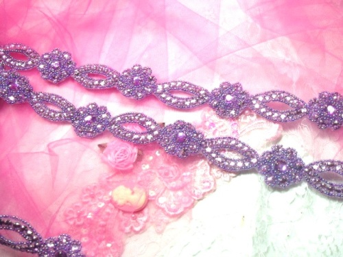 0474  Lavender Rhinestone Jewel Floral Trim 1.25"