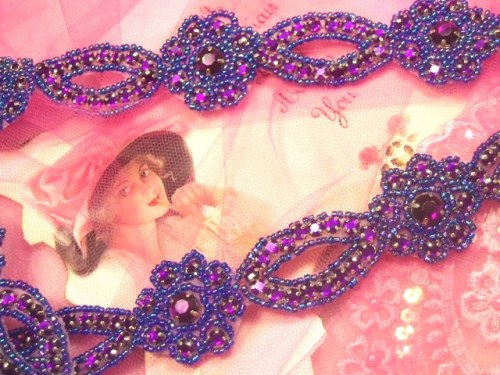 0474  Purple AB Rhinestone Jewel Floral Trim 1.25"