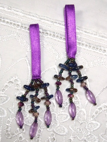 E5572 Set of 2 Purple Beaded Tassels 2"