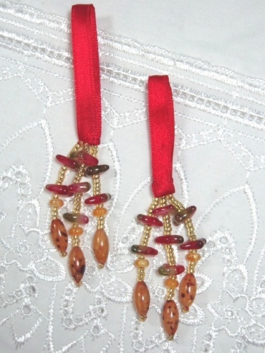 E5572 Set of 2 Red Beaded Tassels 2"