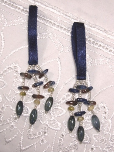 E5572 Set of 2 Blue Beaded Tassels 2"-set,2,two,blue,bead,beaded,tassel,tassle