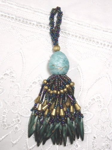 E3650 Turquoise Raindrop Beaded Tassel 3.25"