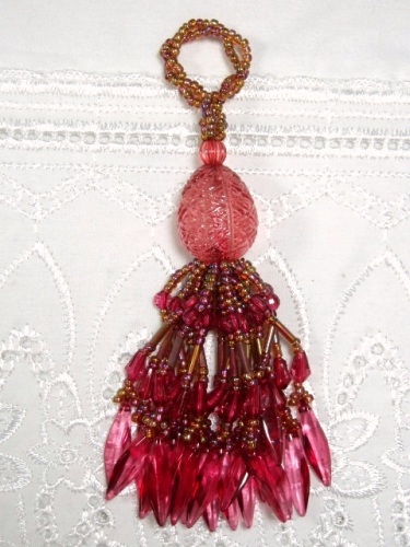 E3650 Red Multicolored Raindrop Beaded Tassel 3.25"