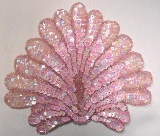 0085 Pink Ocean Seashell 6" Sequin Beaded Applique