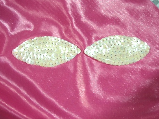 K8263 Set of ( 2 ) White AB Eye Pair Sequin  Appliques  2.5"