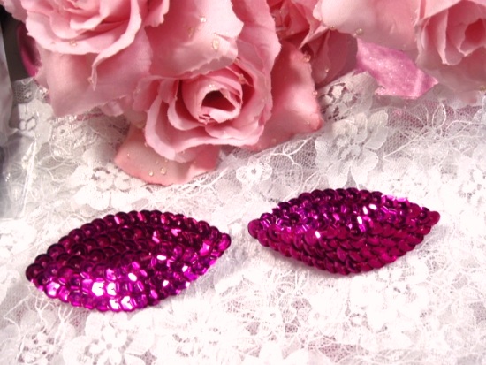 K8263  Fuchsia Eye Pair Sequin  Appliques  2.5"-embellishment,sewing,clothing,sequin,beaded,bead,sequins,applique,claw,mini,small,fuchsia,eye
