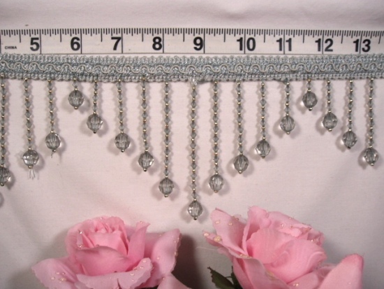 C041  Silver/Gray Crystal Beaded Fringe Sewing Trim 3.75"-embellishment,sequin,beaded,beads,applique,trim,motif,crystal,fringe,silver,gray