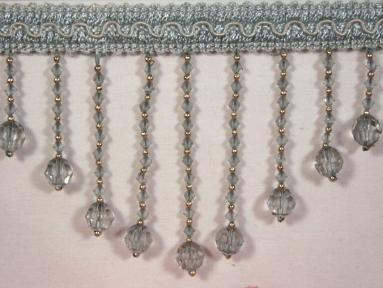 C041  Silver/Gray Crystal Beaded Fringe Sewing Trim 3.75"-embellishment,sequin,beaded,beads,applique,trim,motif,crystal,fringe,silver,gray