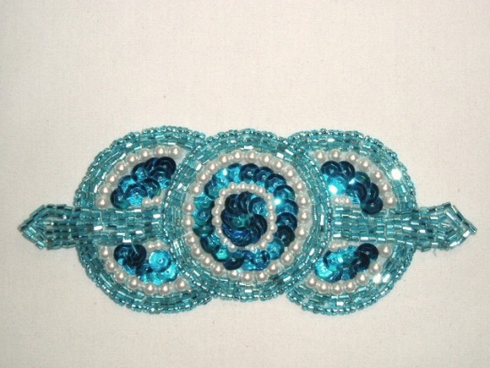HB6321 Turquoise Pearl Triple Circle Hair Bow  5.25"