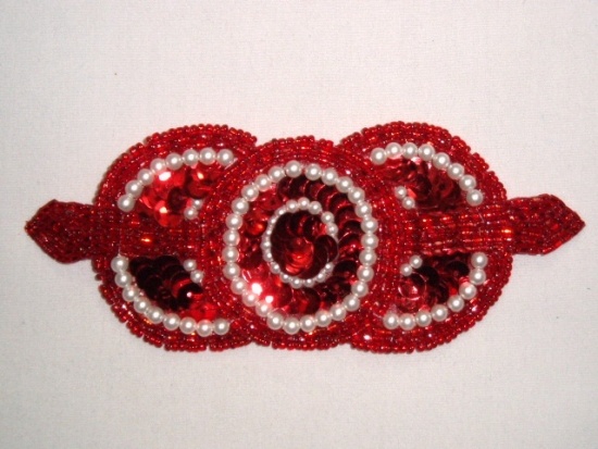HB6321   Red Pearl Triple Circle Hair Bow  5.25"