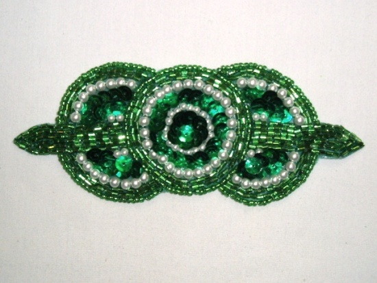 HB6321 Kelly Green Pearl Triple Circle Hair Bow  5.25"