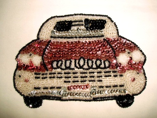 Pink Cadillac Car Sequin Beaded Appliques 0196
