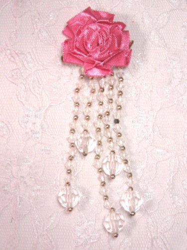 VD21 Mauve Crystal Floral Dangle Beaded Applique 3.75"