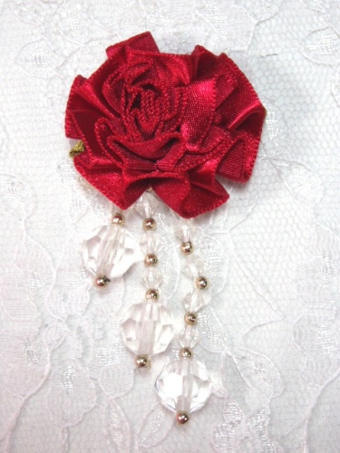 VD20  Red Crystal Floral Dangle Beaded Applique 2.5"