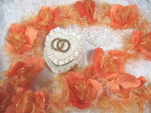 E5665 Orange Rose Floral Stretchy Sewing Trim