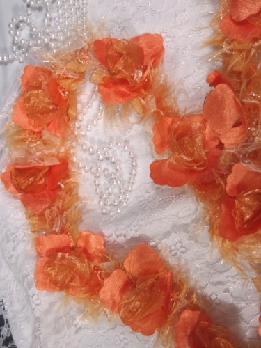 E5665 Orange Rose Floral Stretchy Sewing Trim