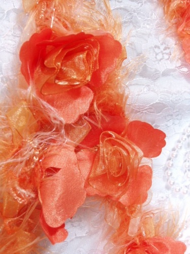 E5665 Orange Rose Floral Stretchy Sewing Trim