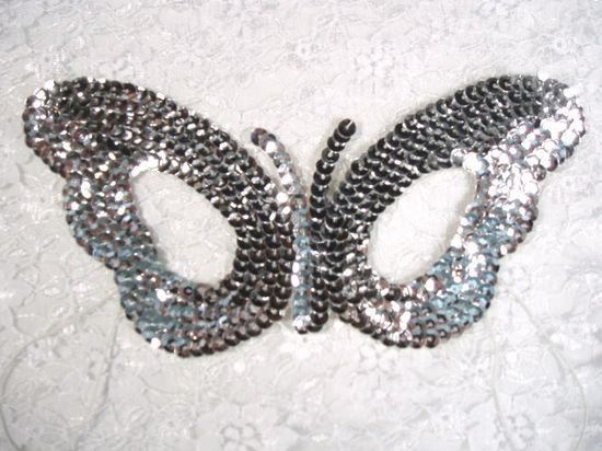 K60  Silver Butterfly  Mask Sequin Applique 8"