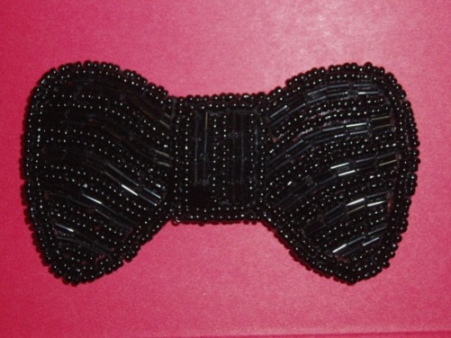 K8137  Black Bow Beaded Applique 3.75"