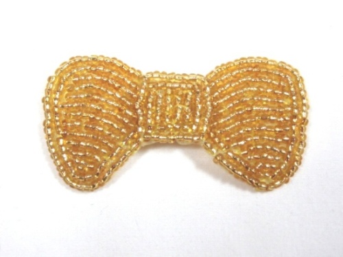 K8137A  Gold Small Bow Beaded Applique 2.5"