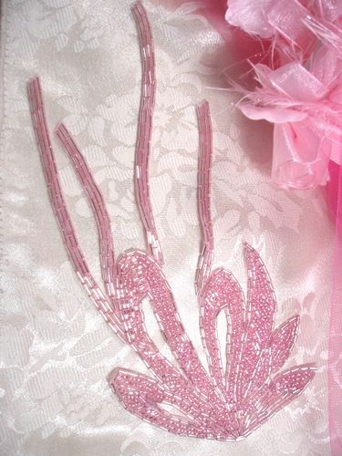 K8252 Pink Epaulet Beaded Applique 9"