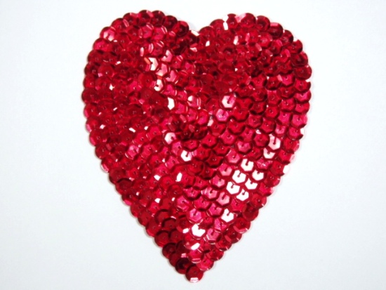 K8395   Red Heart  Sequin Applique 3.5"-scroll,butterfly,rose,gold,floral,brown,purple,feather,trim,sewing,turquoise,red,blue,embellishment,house,collar,jewel,victorian,sewing,clothing,sequin,beaded,bead,sequins,applique,motif,turquoise,trim,trimmings,sewing,beaded,purple,heart,set,lot