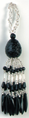 E3650 Black & Silver Raindrop Beaded Tassel 3.25"