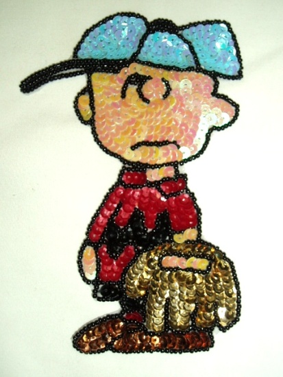 Charlie Brown Baseball 6" Sequin Beaded Applique  0040