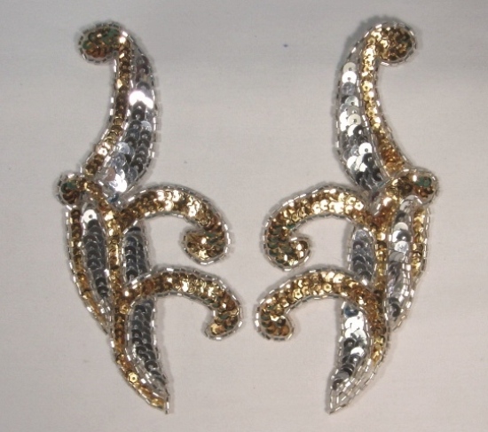 Gold Silver Mirror Pair 5.5" Sequin Beaded Appliques 0097