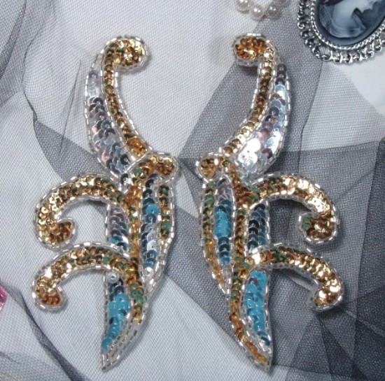 Gold Silver Mirror Pair 5.5" Sequin Beaded Appliques 0097