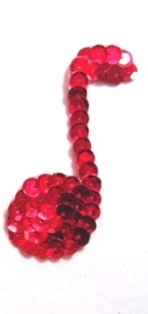 k8614A  Red Eighth Note Sequin Musical Applique 3"