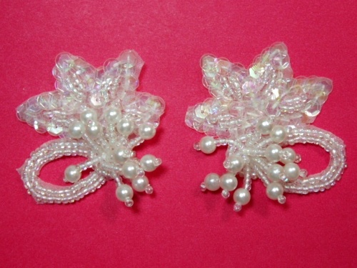 T8634  Crystal AB Dangle Mirror Pair Sequin Beaded Appliques 2" (set of 2 one pair)