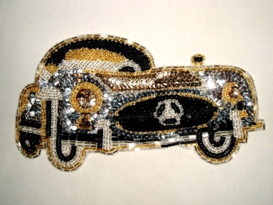 K8906  Mercedes Coupe Car Sequin Beaded Applique 7.25"