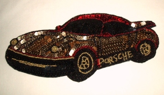 K9256  Porsche Car Sequin Beaded Applique 9.5"