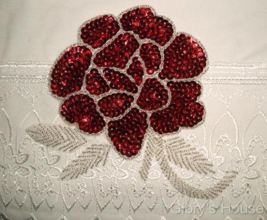 Elegant Red Rose Floral 6" Sequin Beaded Applique 0081