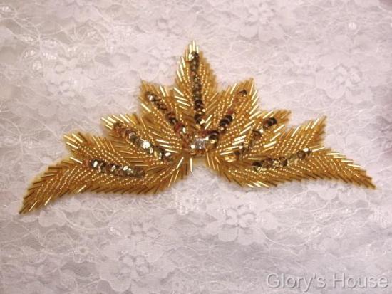 Gold Motif 7" Sequin Beaded Applique 0084