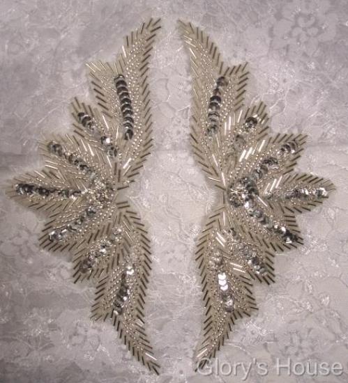 Silver Motif 7" Sequin Beaded Applique 0084