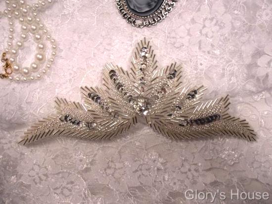 Silver Motif 7" Sequin Beaded Applique 0084