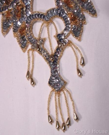 Gold & Silver Yoke Bodice 8.5" Sequin Beaded Applique 0108