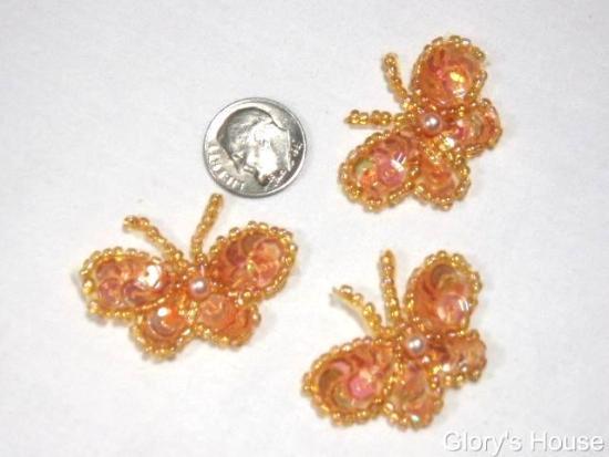 T9516  Peach Butterfly Sequin Beaded Applique or Trim