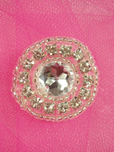 A0225 Genuine Rhinestone Beaded Applique 1.25"