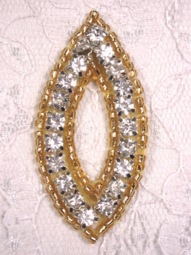 A0429B  Gold Beaded Rhinestone  Eye Applique 2"