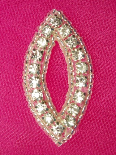 A0429B  Rhinestone Silver Beaded Applique 2"-applique,beaded,pearl,rhinestone,round,silver