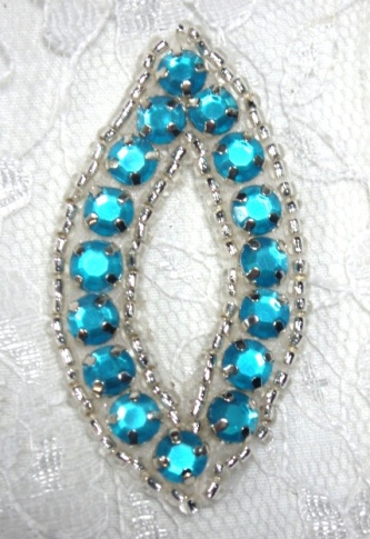 A0474B  Turquoise & Silver Rhinestone Jewel Eye Applique 1.25"